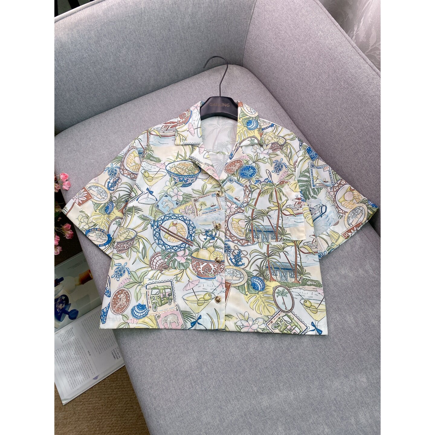 Fashionslee Women Patterned Cropped Shirt