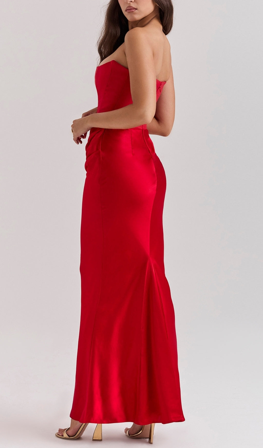 Fashionslee Women Ruched Corset Dress Maxi Dress In Red