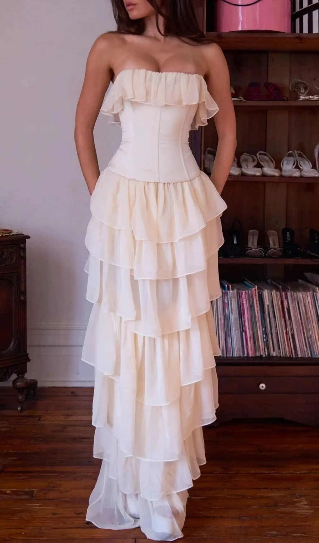 RUFFLE CORSET MAXI DRESS FOR EVENING