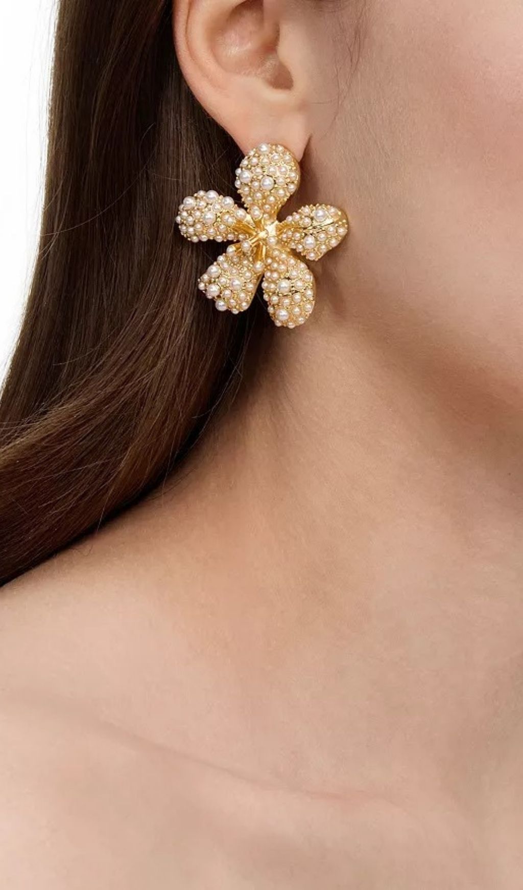Fashionslee Women Imitation Pearl Encrusted Flower Earrings