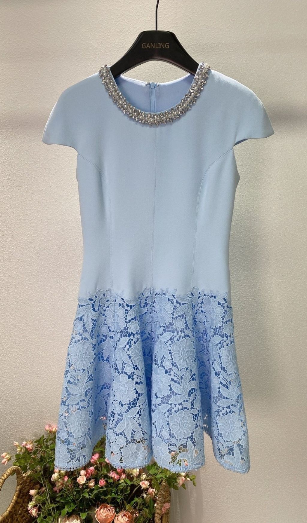 a00d6c0360ab9572468f1156c7128d9d.jpg Fashionslee Women Crepe Lace Mini Dress - Blue