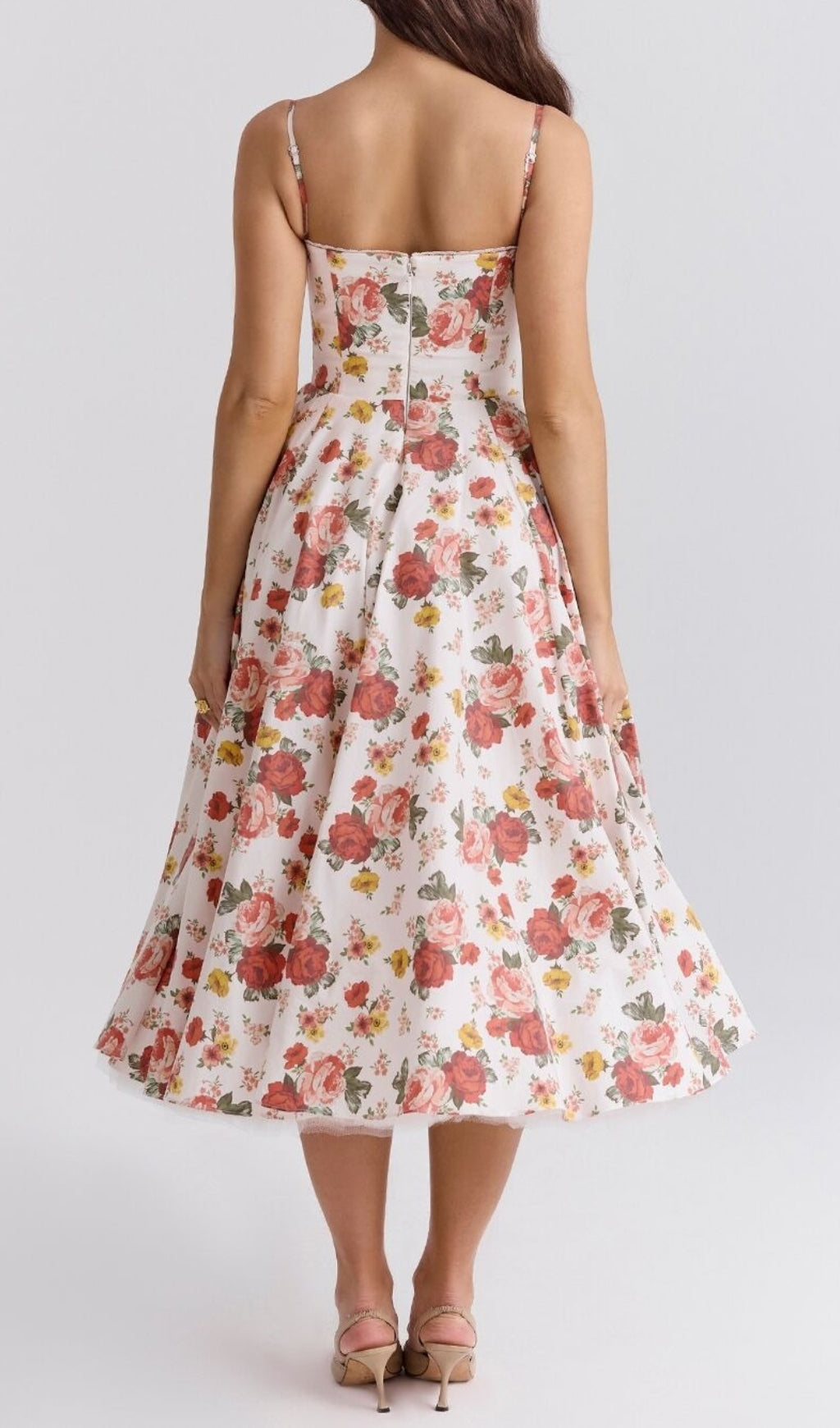 Fashionslee Women Aqua Rose Print Tulle Midi Dress