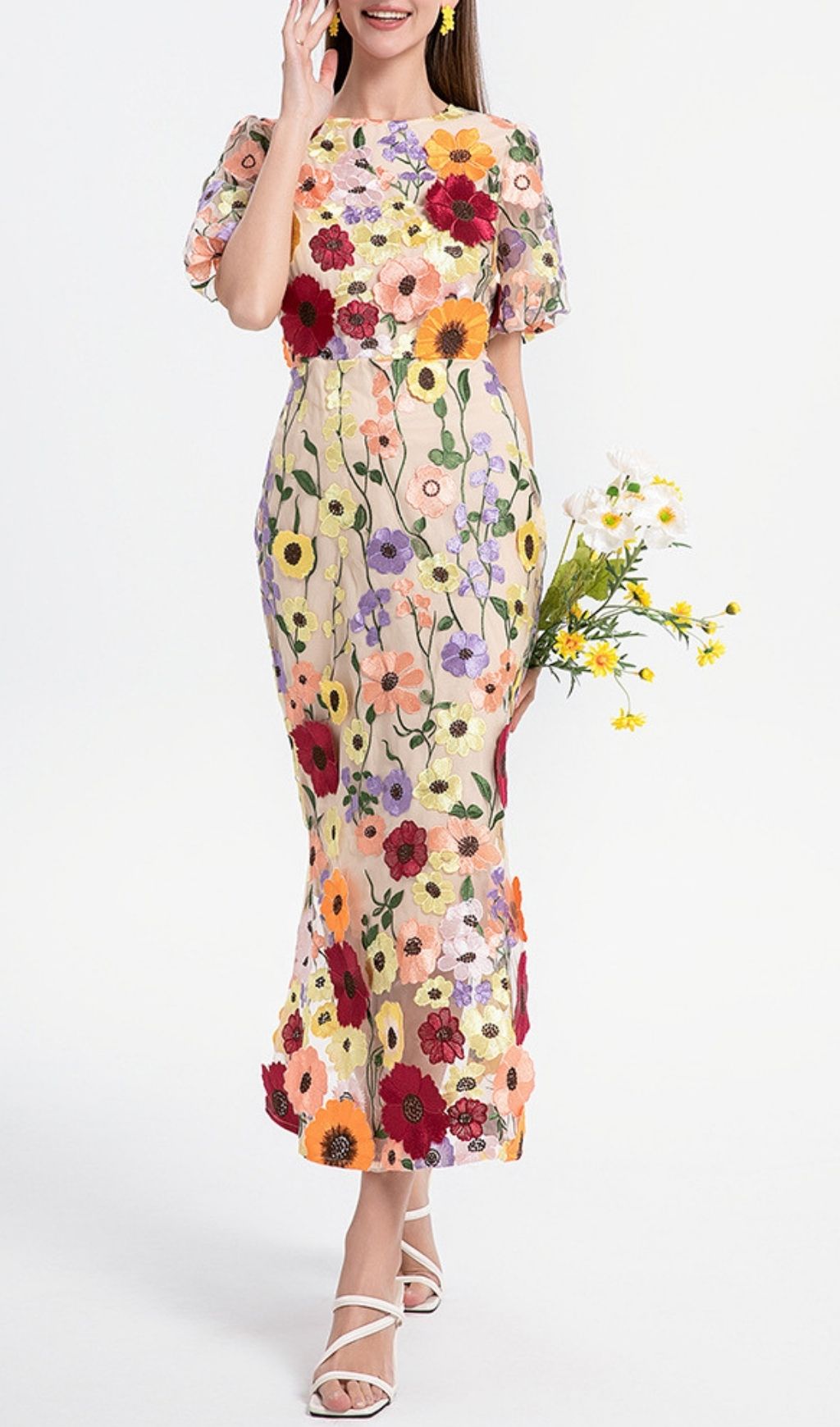 a0cf8cfb844e41edd5c94b0457b182ad.jpg Fashionslee Women Kura Puff Sleeve Flower Embroidery Midi Dress
