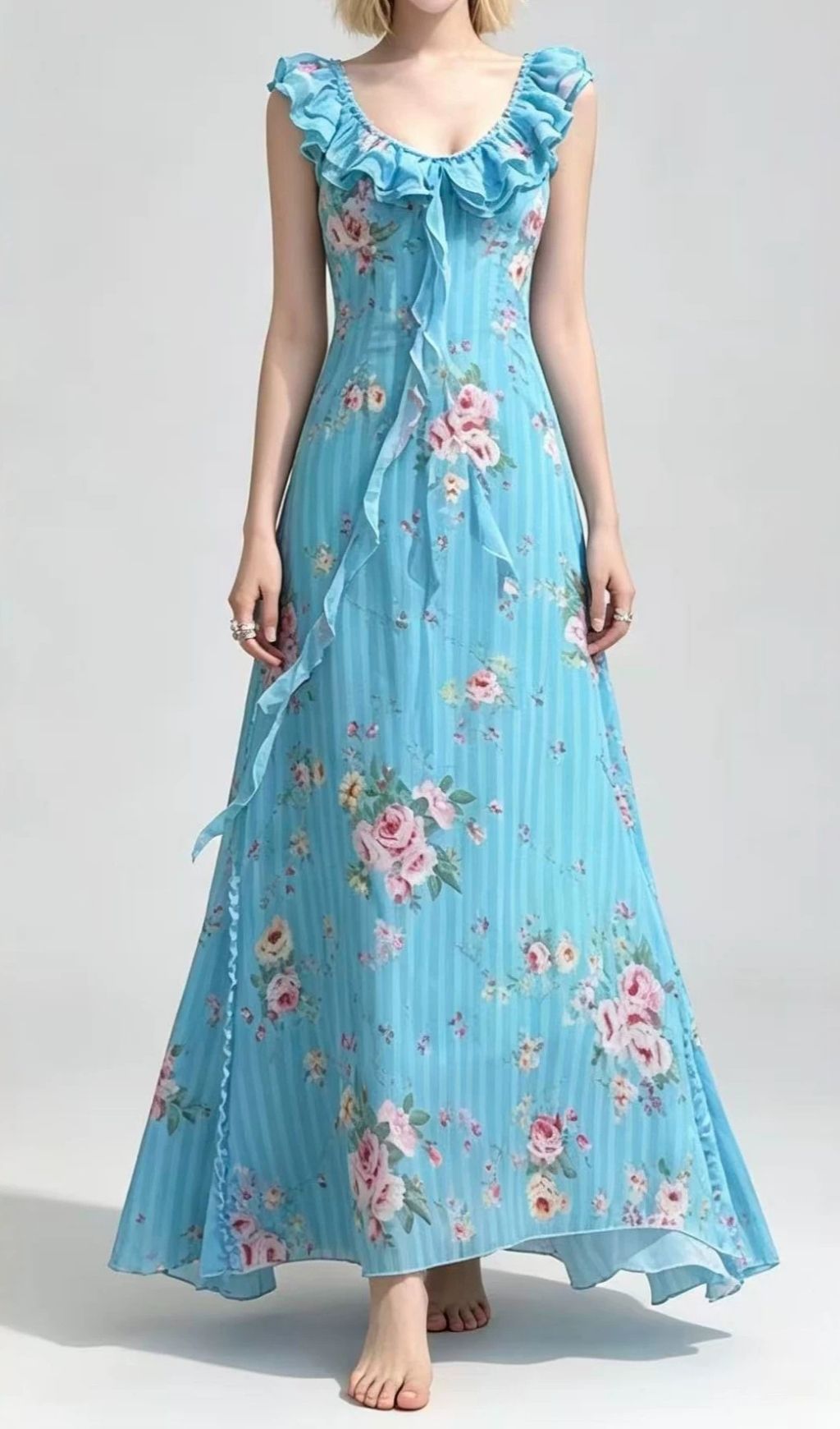 a27e9e09b87af867574bd05340c319d8.jpg Fashionslee Women Lavali Blue Floral Ruffle Maxi Dress