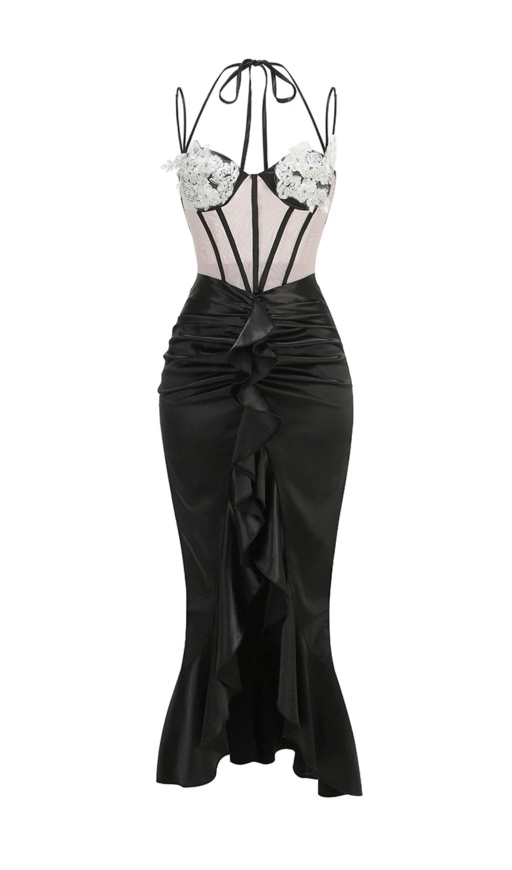Fashionslee Women Azuka Satin Corset Lace Maxi Dress