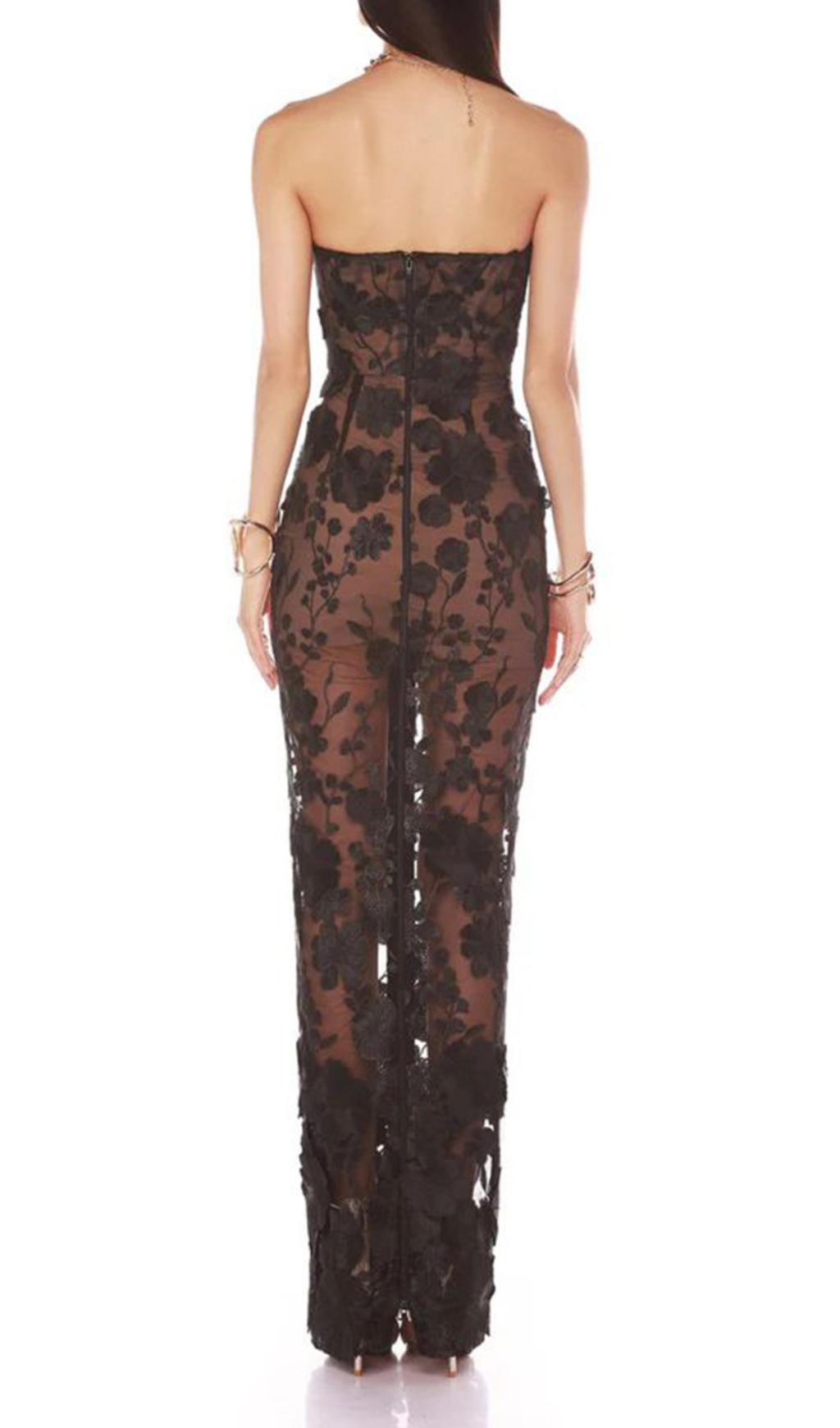 Fashionslee Women Decla Black Strapless Flower Maxi Dress