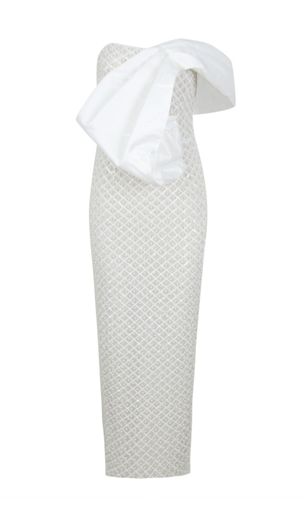 a4c05c4eba5ff5ec0659ca1aaf6e4917.jpeg Fashionslee Women Adwen White Draped Bardot Pearl Maxi Dress