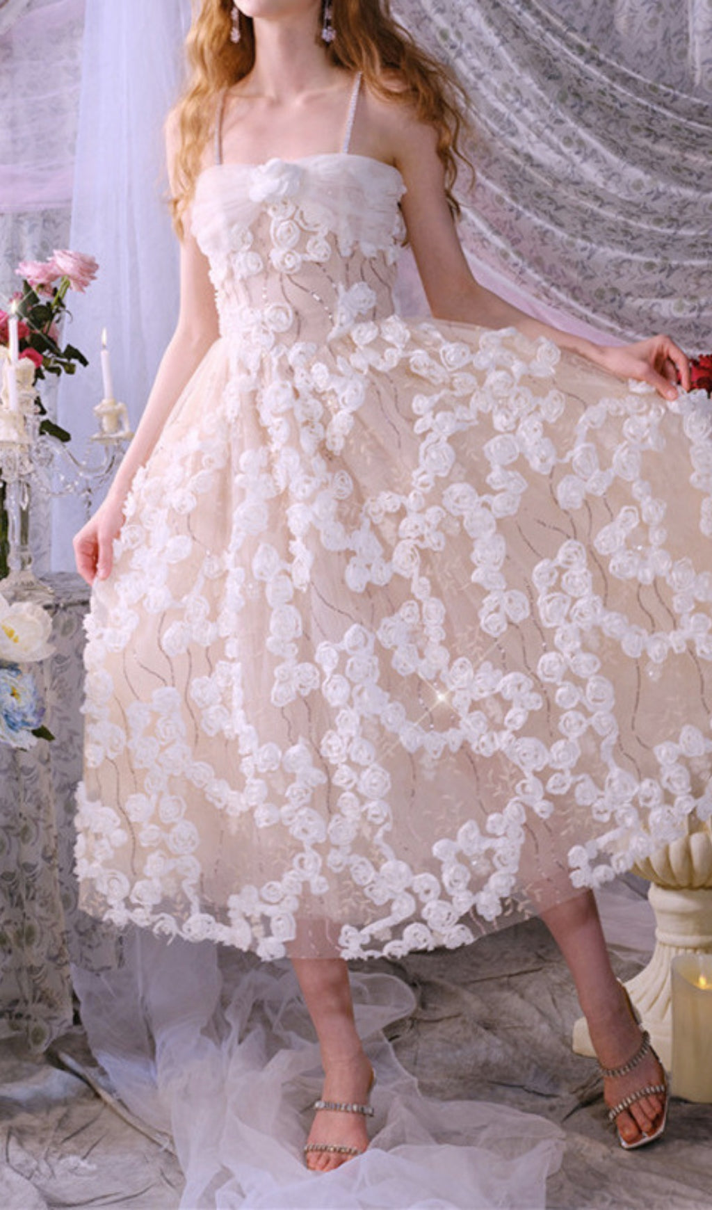 Fashionslee Women Aphra Floral Rhinestone Midi Dress