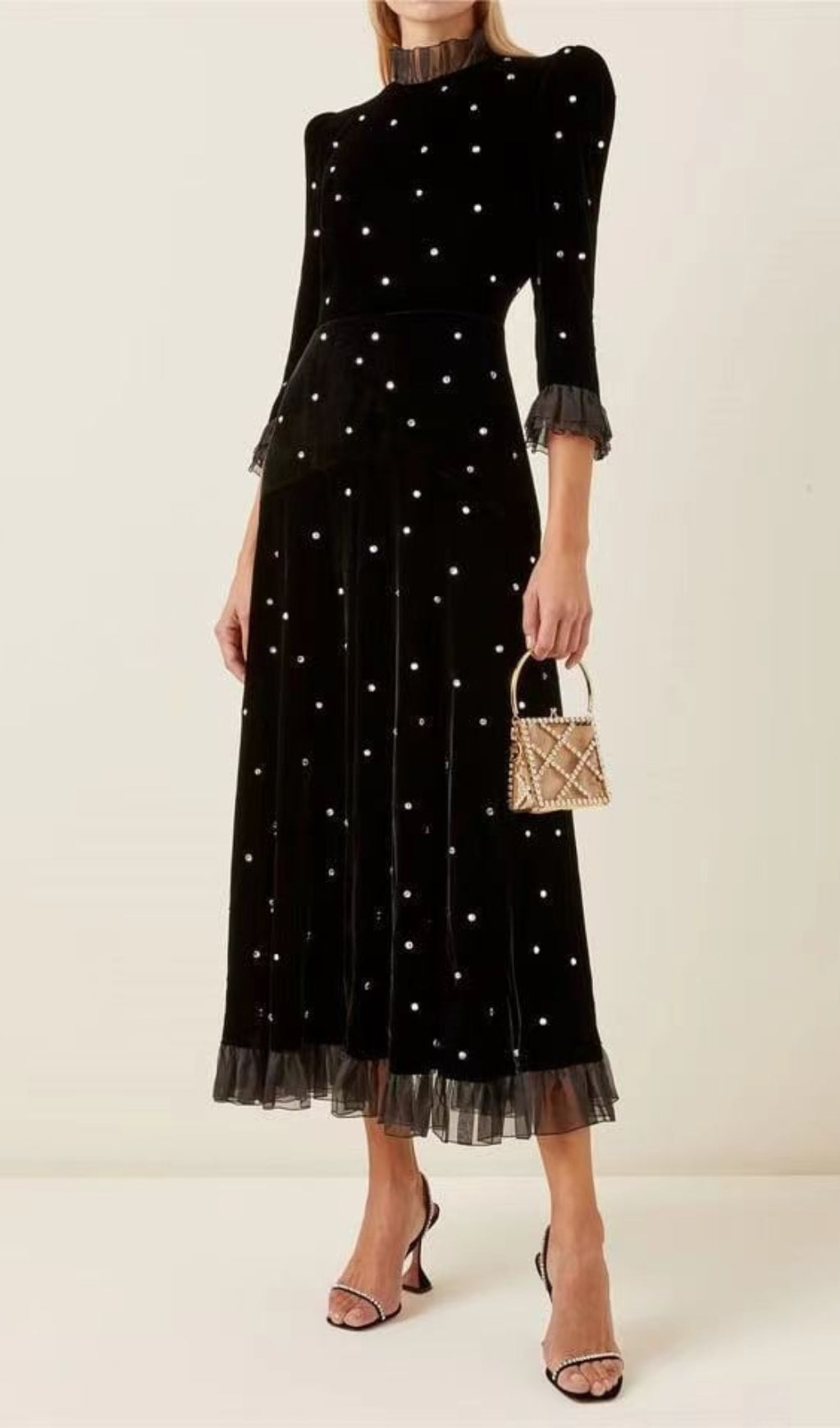 Fashionslee Women Abarne Velvet Dress With Crystals