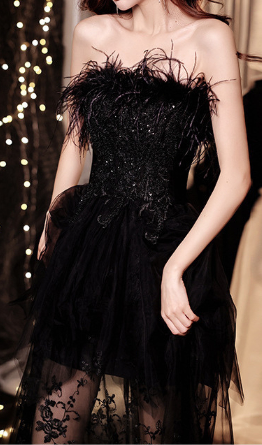 a6ce6743722531cb9ccce81323fc48c4.jpg Fashionslee Women Chiyemi Black Feather Sequin Mesh Maxi Dress