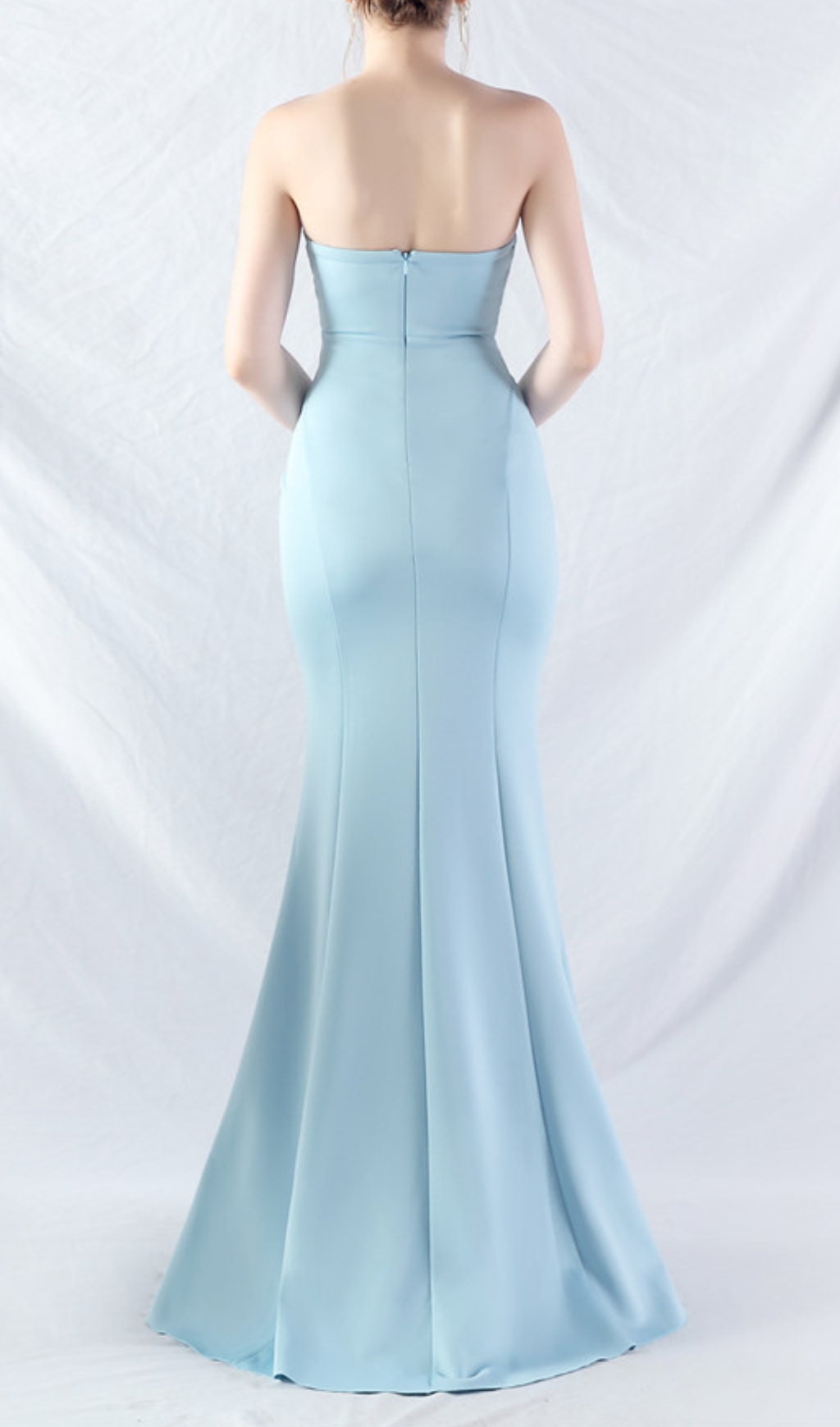 Fashionslee Women Chrina Blue Strapless Ruched Maxi Dress