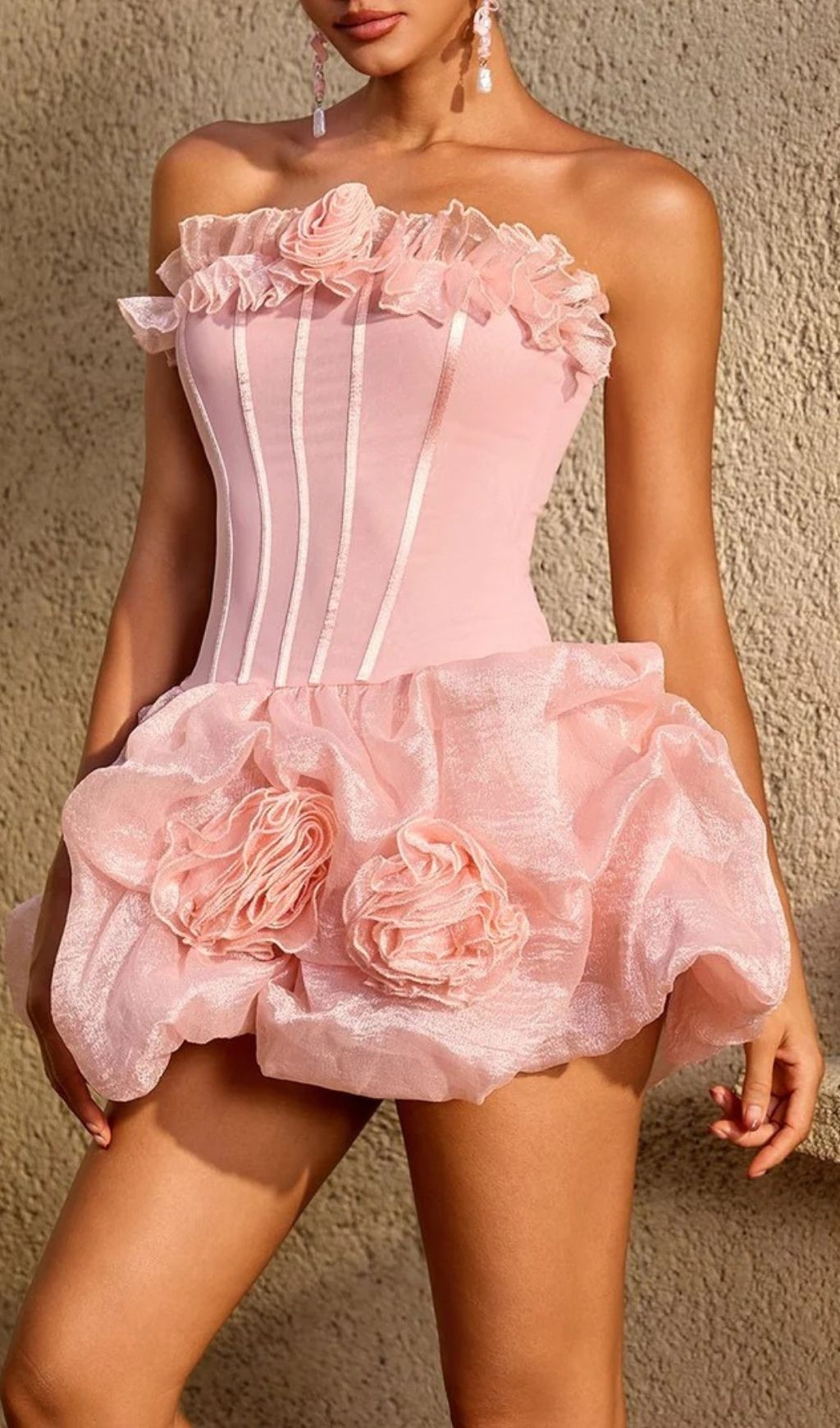 a7d358ad866a731de4ad65396212f75b.jpg Fashionslee Women Uldravis Strapless Flower Bubble Mini Dress