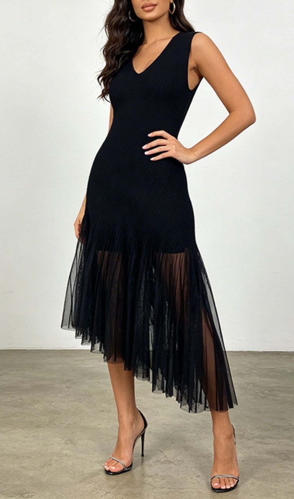 LAURA SLEEVELESS V-NECK MESH MIDI DRESS, COCKTAIL PARTY - OWNCI