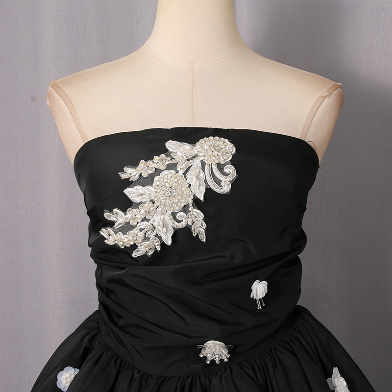 Fashionslee Women Laurenza Black Strapless Flower Embellished Midi Dress