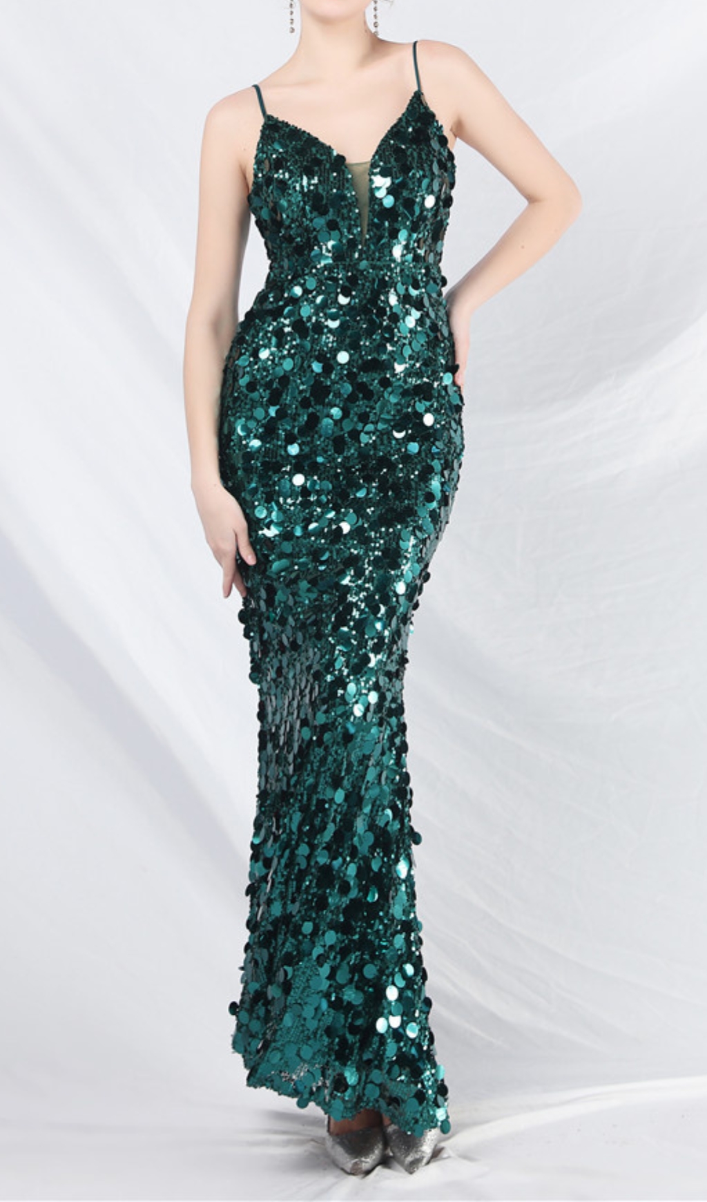Fashionslee Women Chole Green Strappy Sequin Maxi Dress