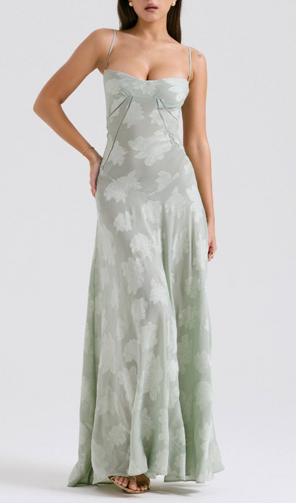 Fashionslee Women Billie Pistachio Floral Lace Back Maxi Dress