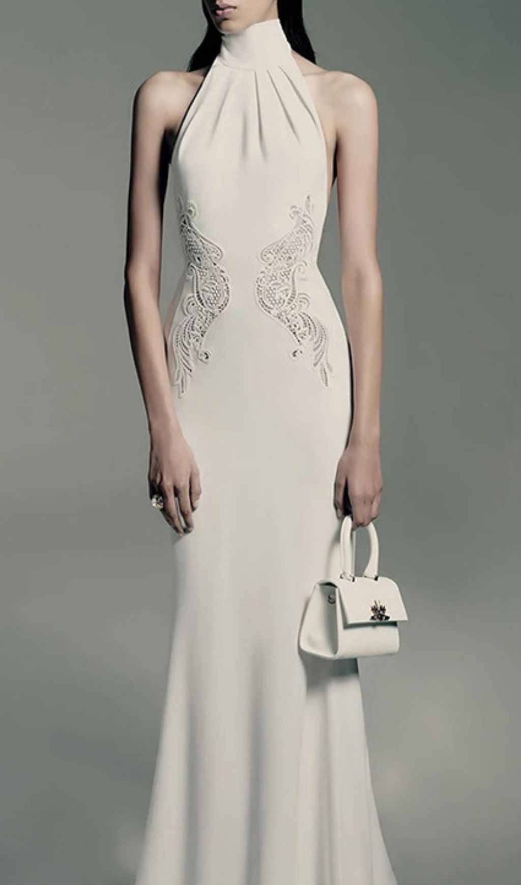 Fashionslee Women Laurent Halter Lace Backless Maxi Dress