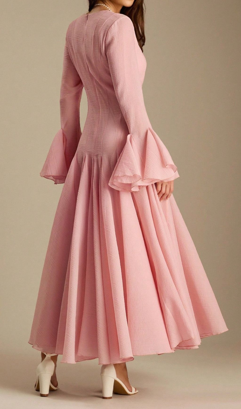Fashionslee Women Lane Pink V-Neck Long Sleeve Maxi Dress
