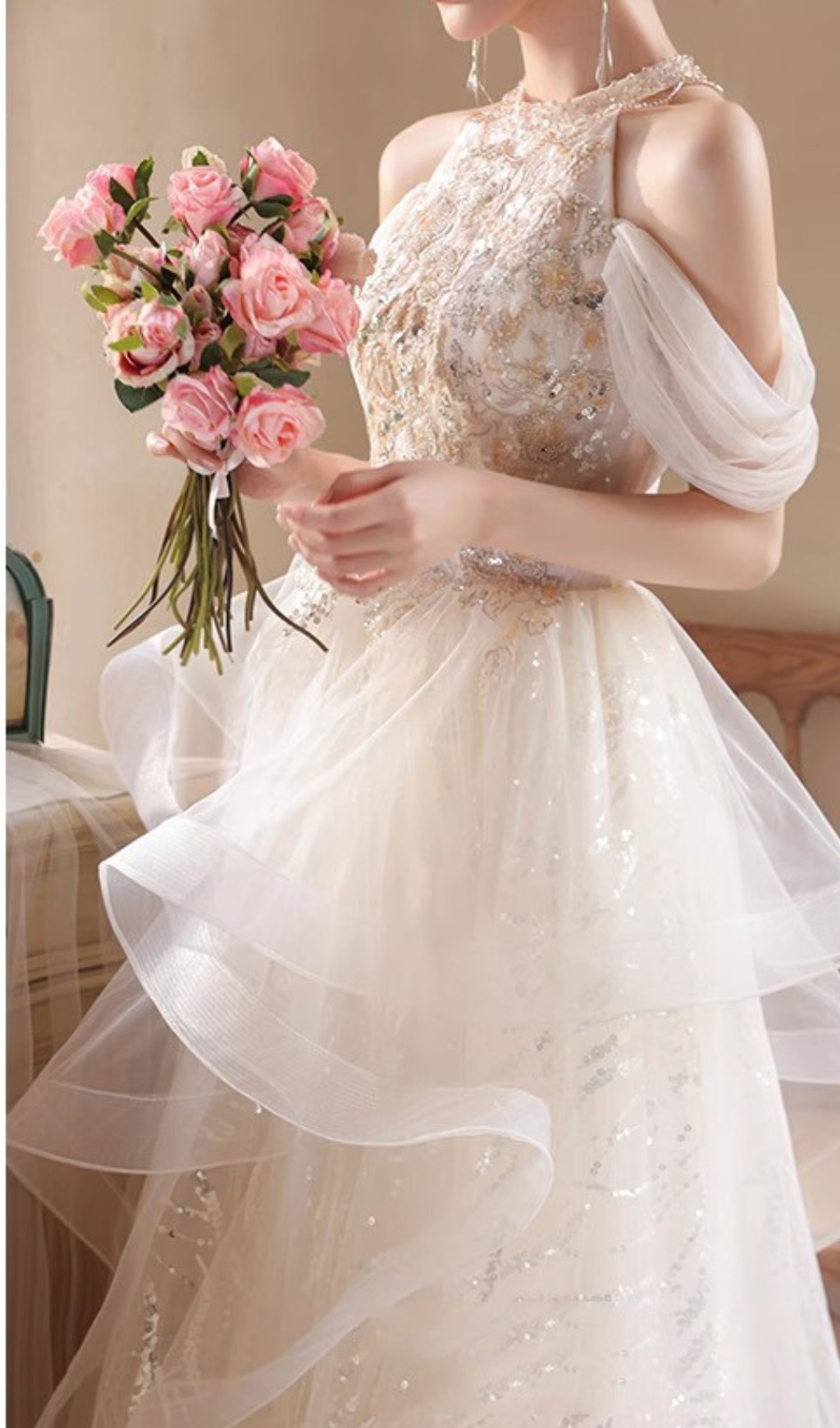 a9d2d162375fe628df751127a3d72292.jpg Fashionslee Women Chione Champagne Halter Sequin Mesh Maxi Dress