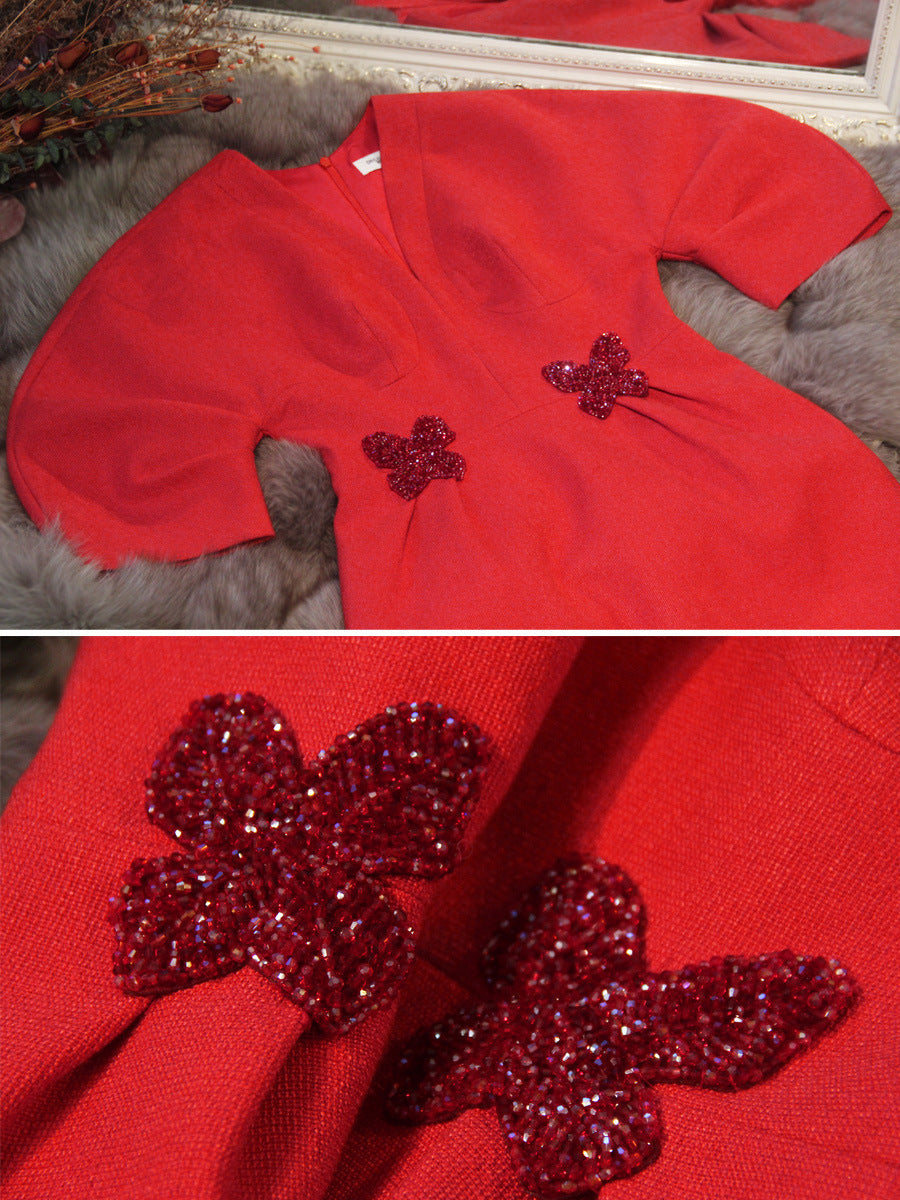 Fashionslee Women Bérénice Red Butterfly Mini Dress