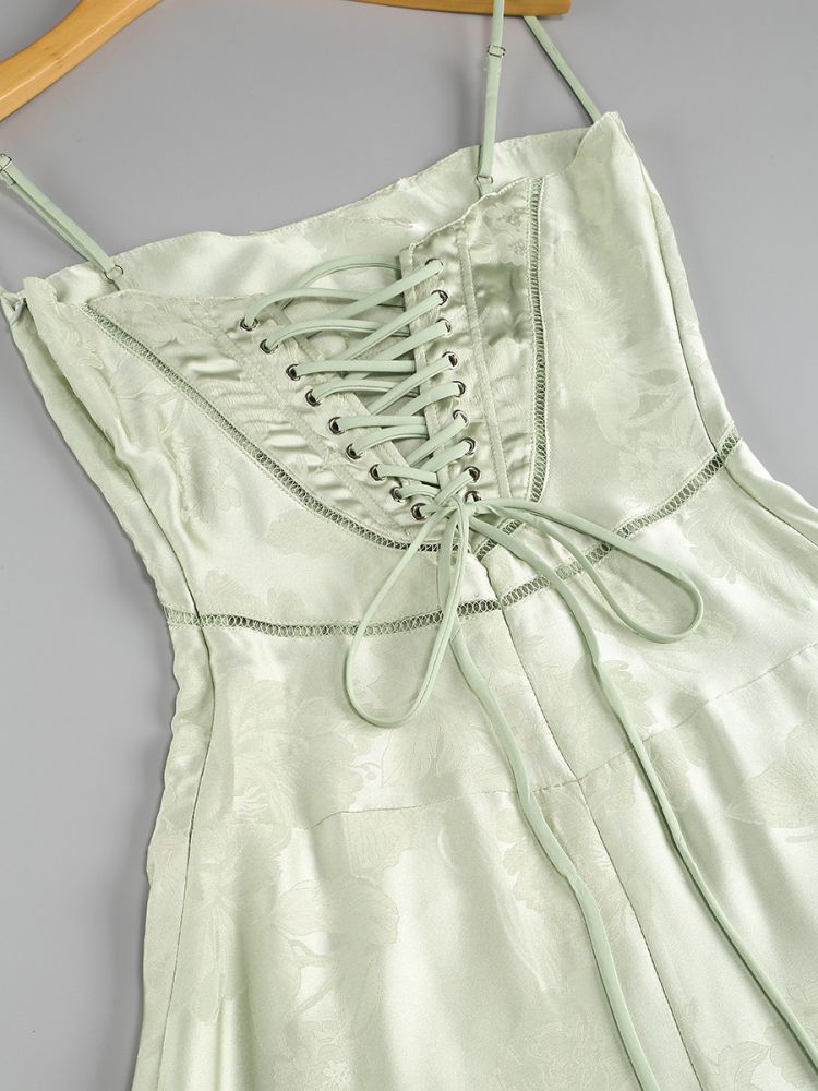 Fashionslee Women Billie Pistachio Floral Lace Back Maxi Dress
