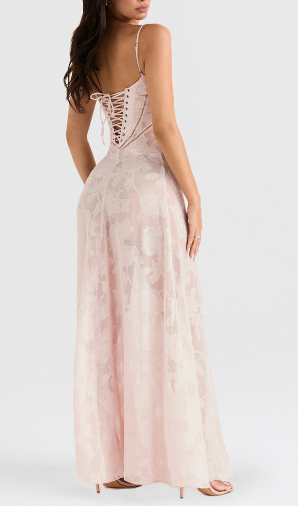 Fashionslee Women Billie Pink Floral Lace Back Maxi Dress