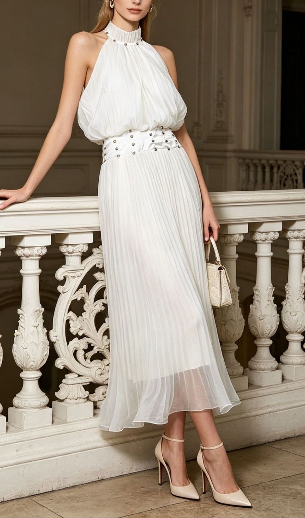 Fashionslee Women Brithoran Sleeveless Pleated Maxi Dress