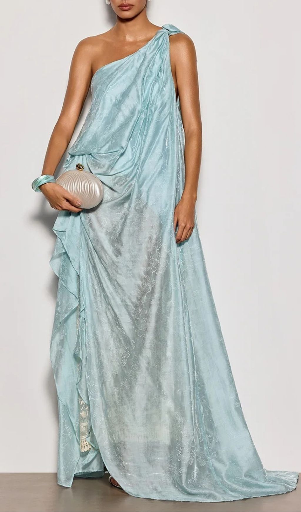 Fashionslee Women Czelaw One Shoulder Lace Maxi Dress In Icy Blue