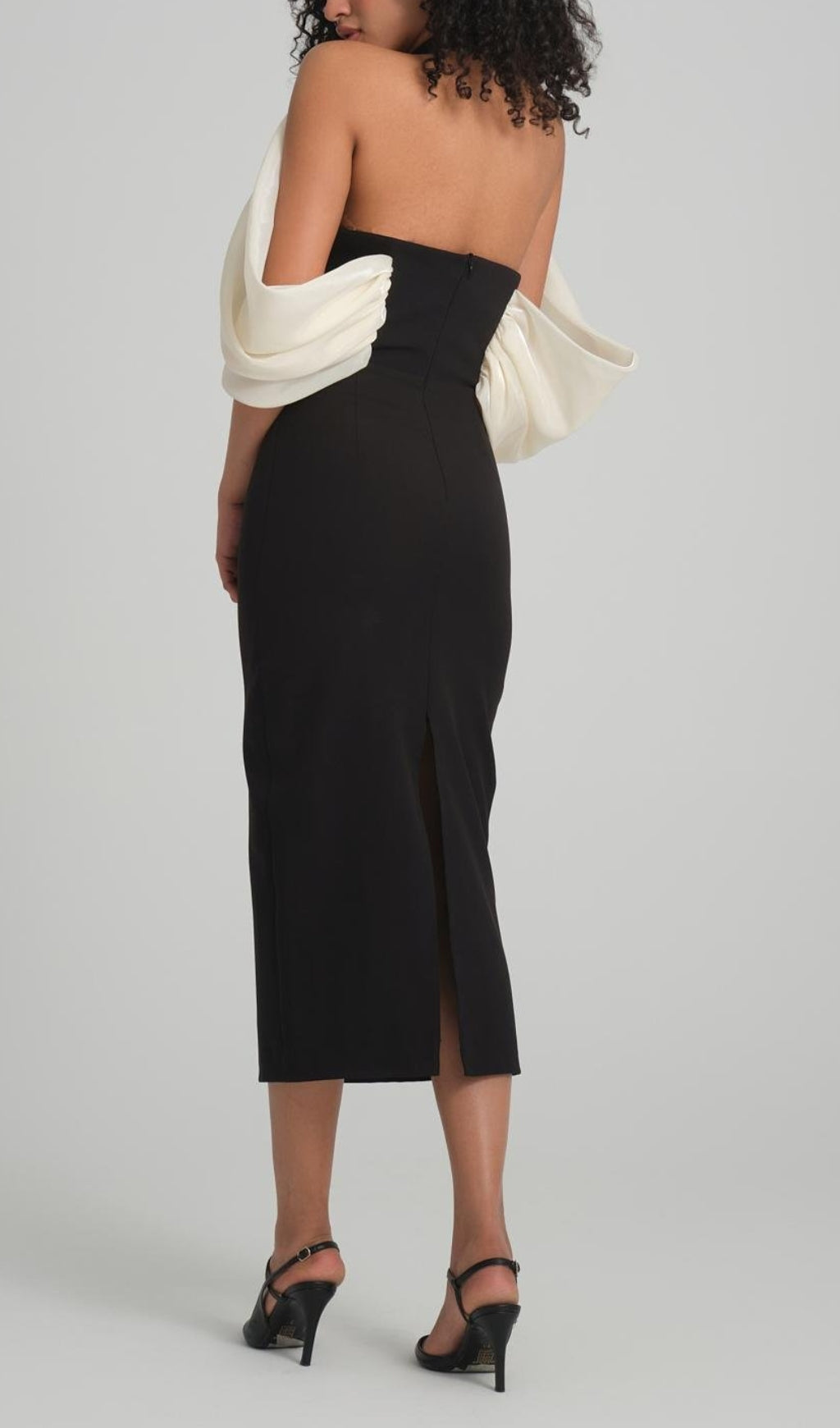 Fashionslee Women Bess Black Off-Shoulder Flower Midi Dress