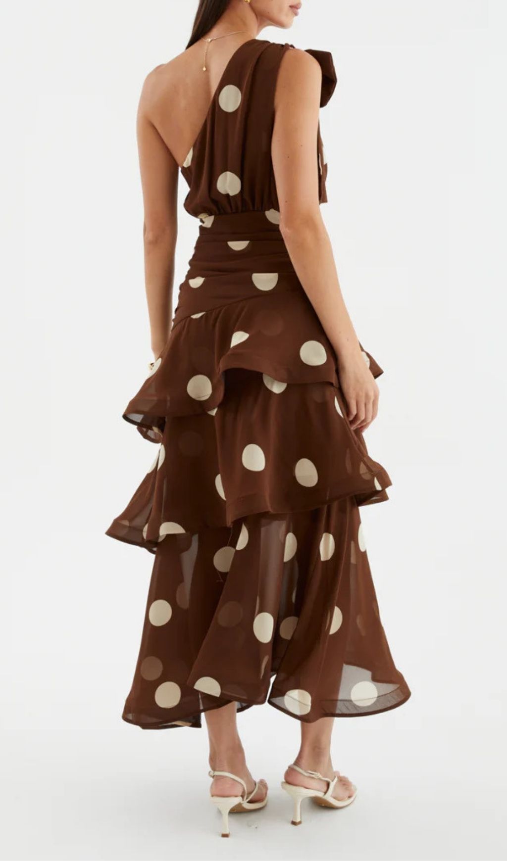 afc4704b939f6c7d2857e3769b4972c3.jpg Fashionslee Women Lalaine Coffee One-Shoulder Dot Midi Dress