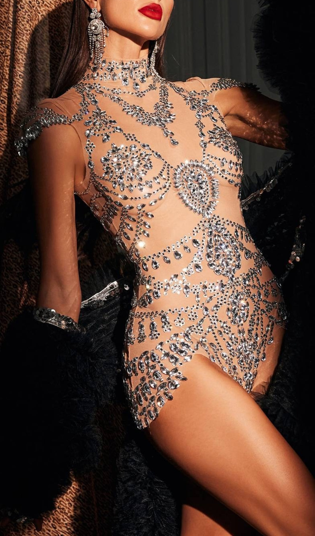b002e5aee5ed163dc6415572e508b4c8.jpeg Fashionslee Women Azalee High Neck Rhinestone Bodysuit