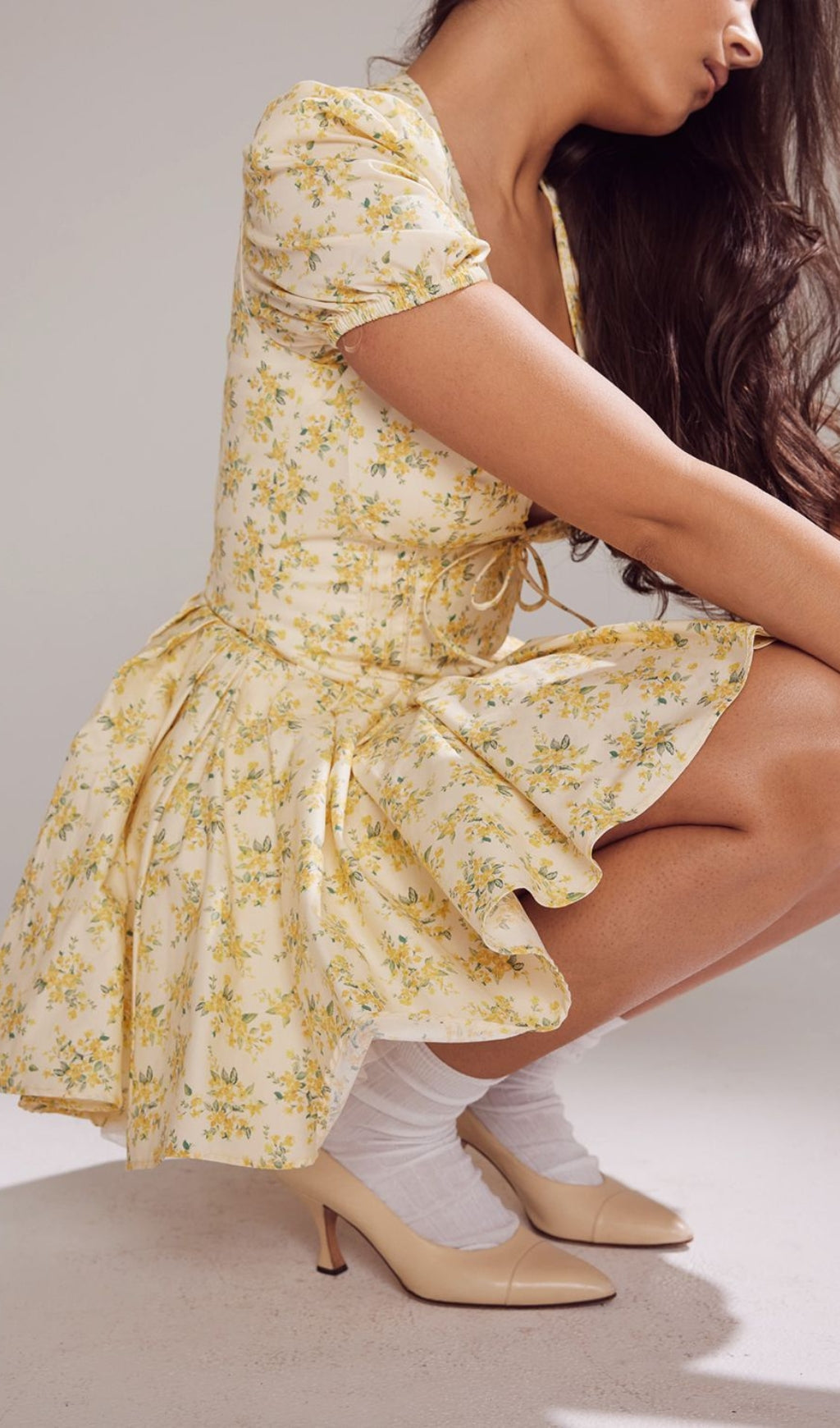 VINTAGE YELLOW FLORAL MINI DRESS - OWNCI VINTAGE YELLOW FLORAL MINI DRESS - OWNCI