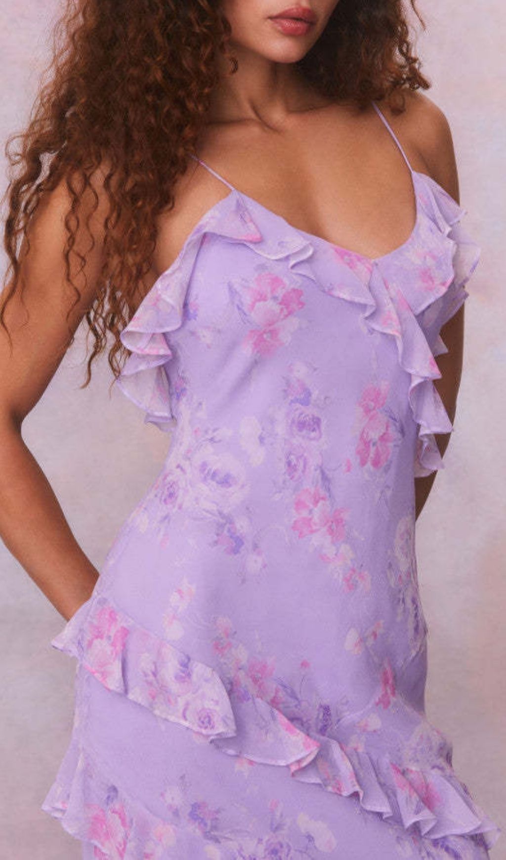 Fashionslee Women Labonita Purple Floral Ruffle Maxi Dress