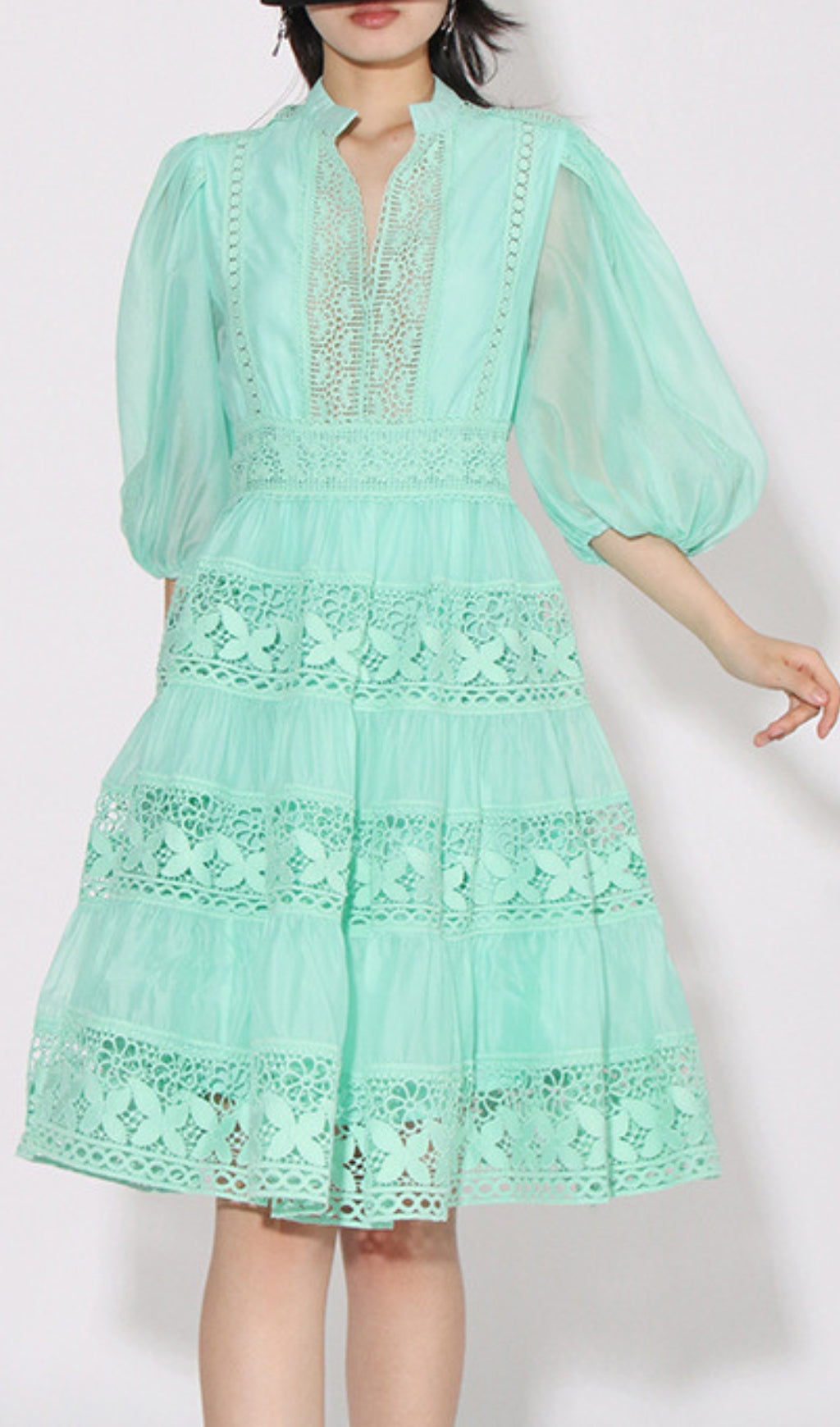 Fashionslee Women Astrea Puff Sleeve Embroidery Mini Dress