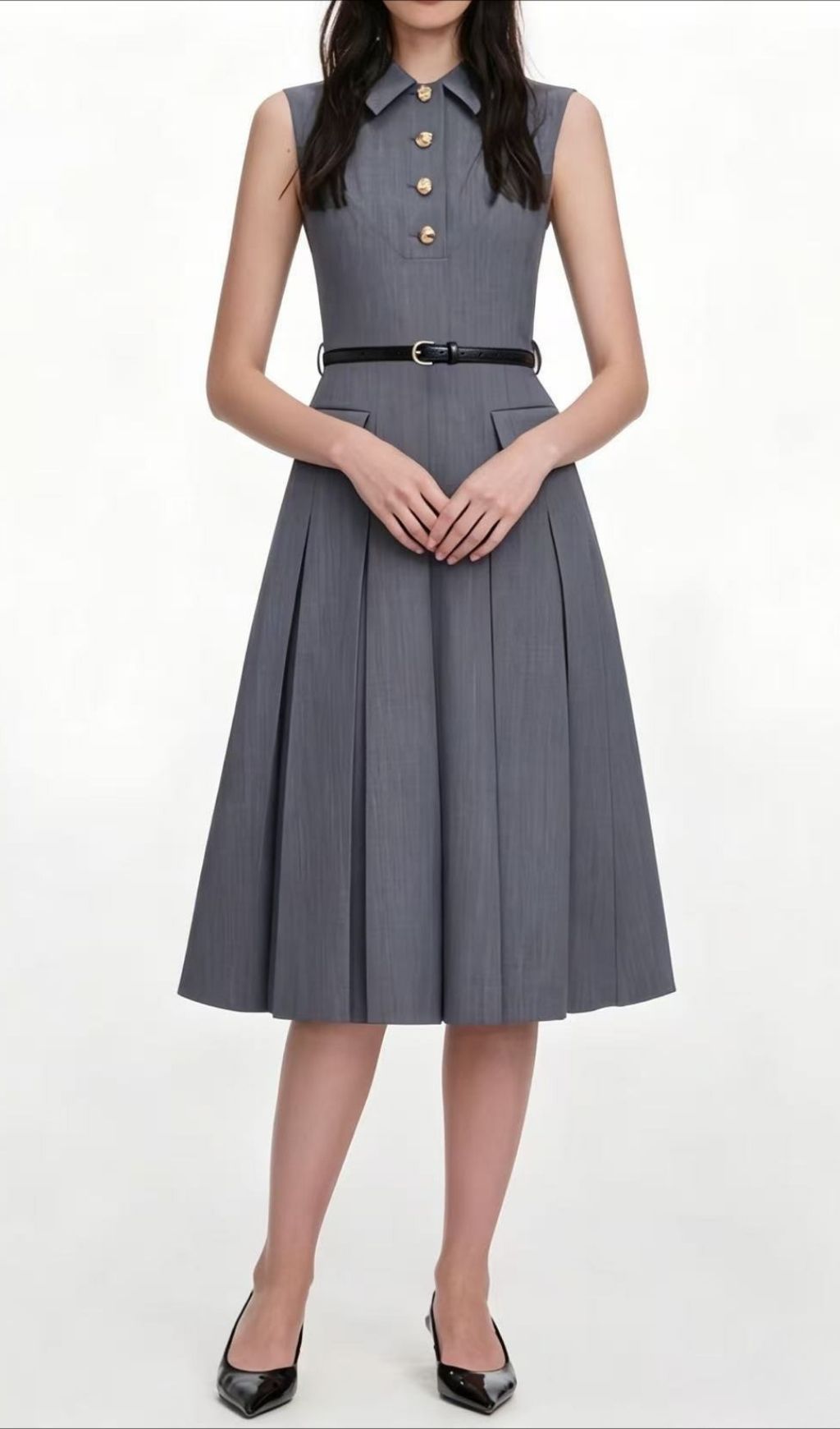 Fashionslee Women Lawren Grey Sleeveless Midi Dress