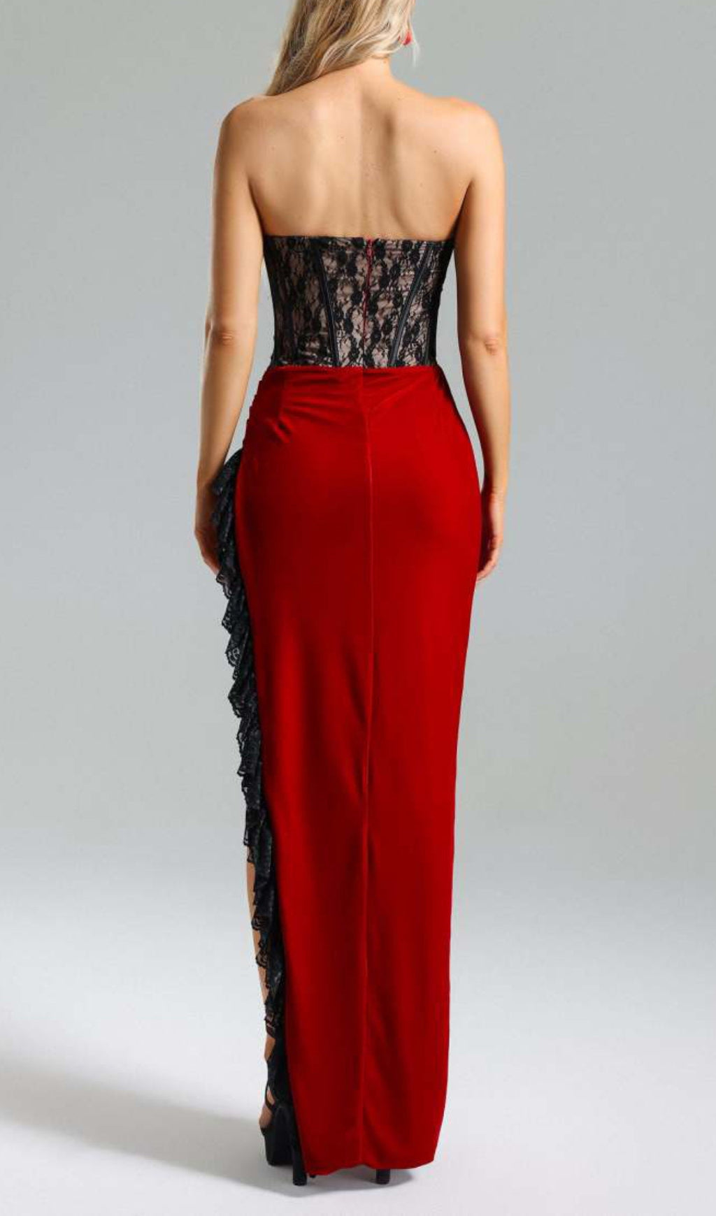 Fashionslee Women Aubrianna Lace Corset Velvet Maxi Dress