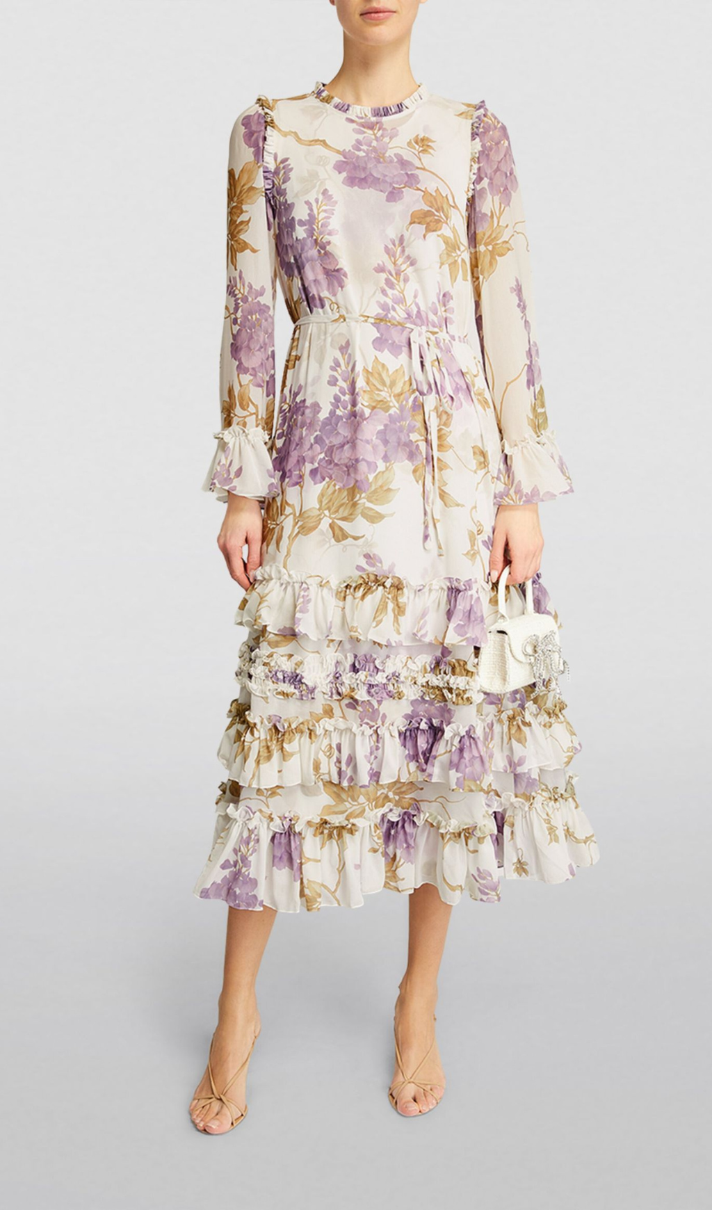Fashionslee Women Alectrona Chiffon Wisteria Printed Midi Dress