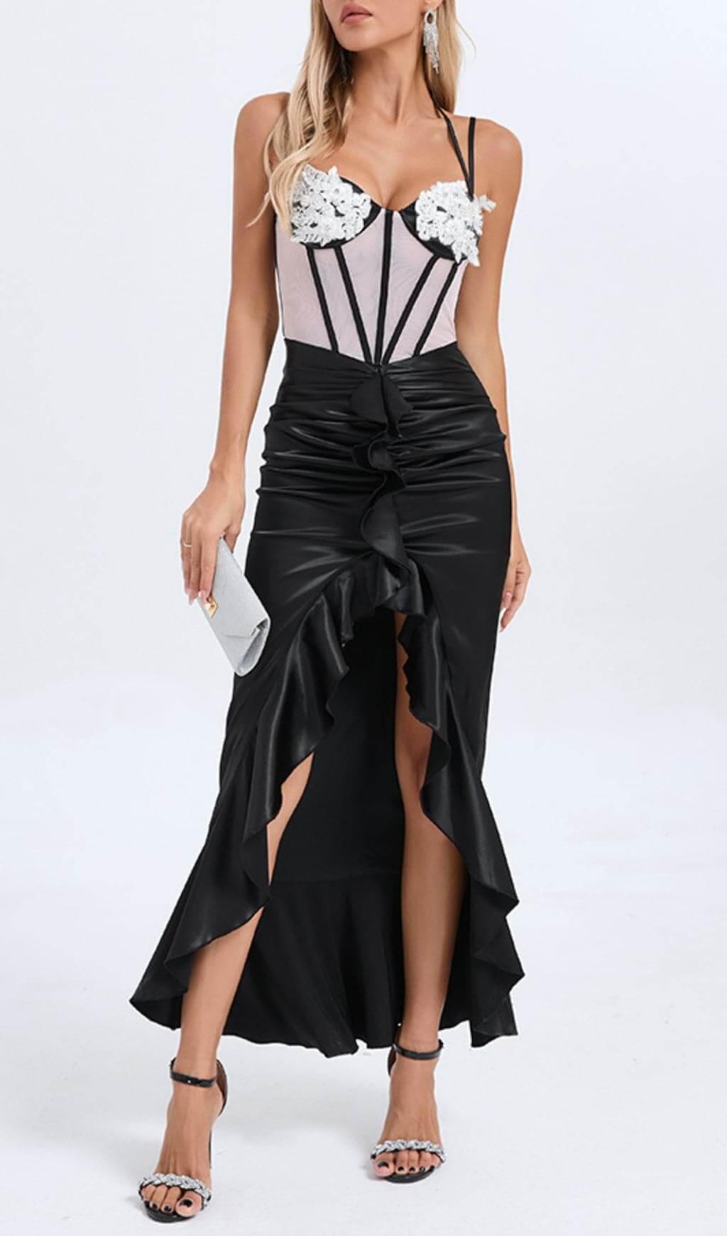 Fashionslee Women Azuka Satin Corset Lace Maxi Dress