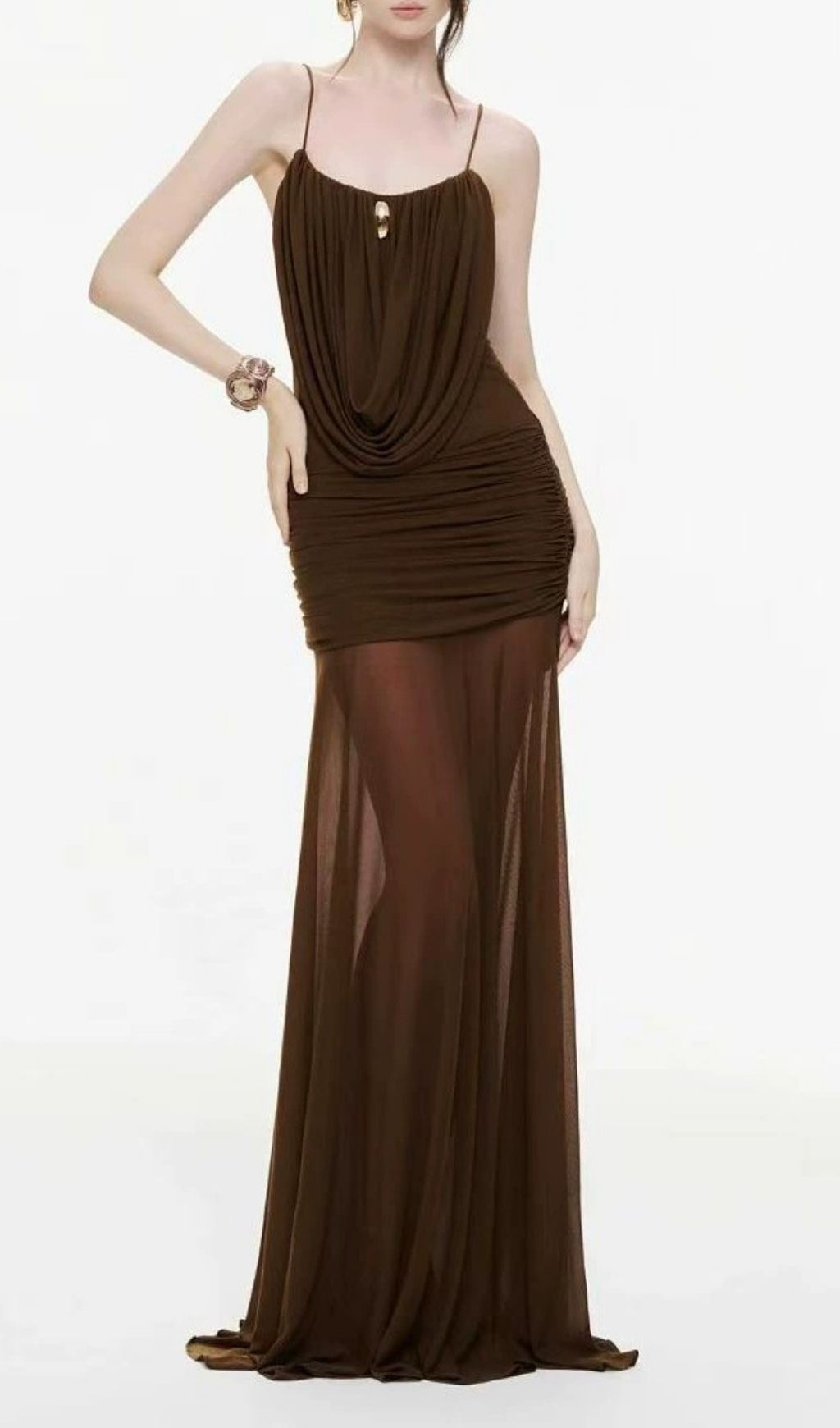 b3527b2c83a0afa498ecbdc49e1da94c.jpg Fashionslee Women Lapis Coffee Strappy Draped Maxi Dress