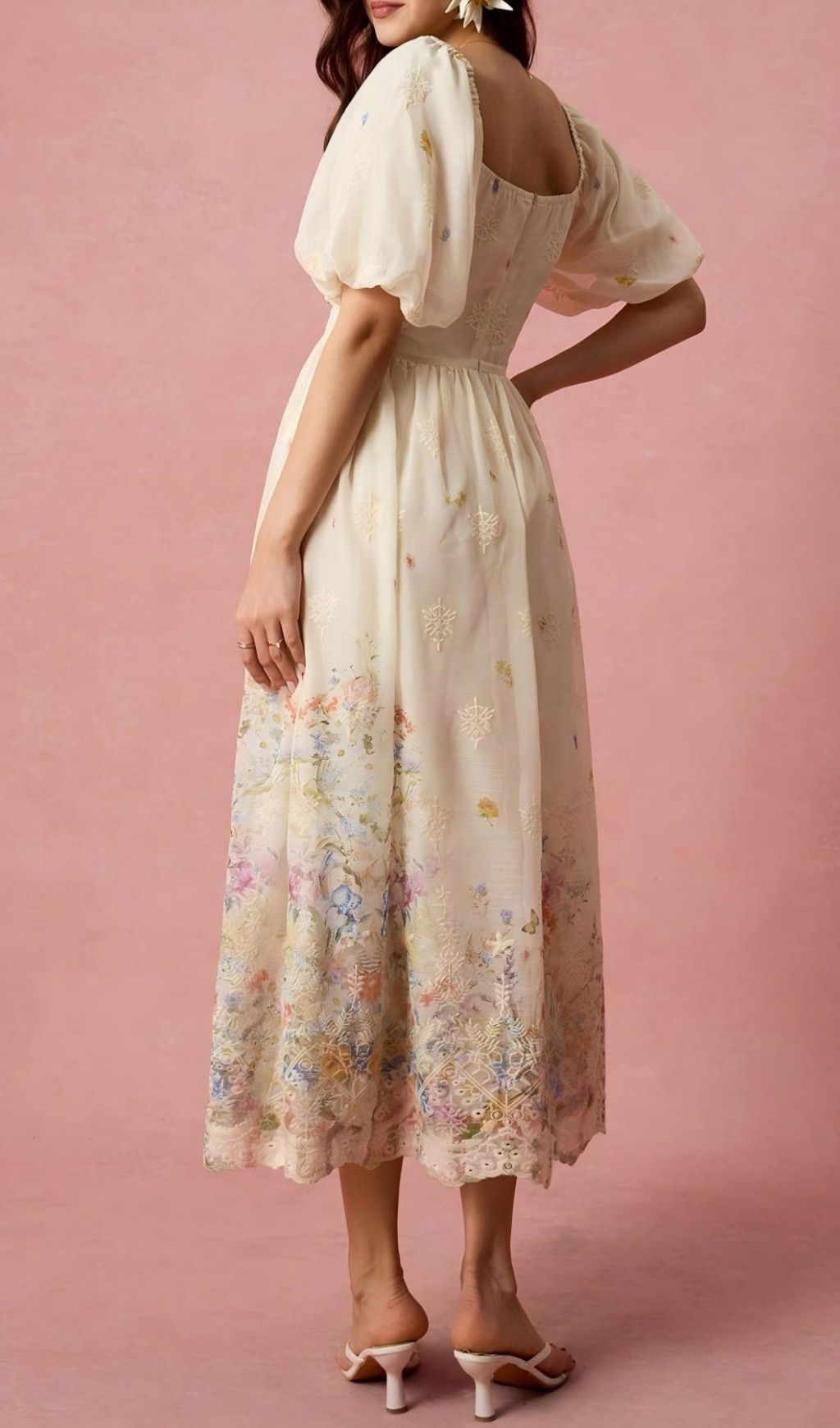 Fashionslee Women Lamia Puff Sleeve Printed Midi Dress