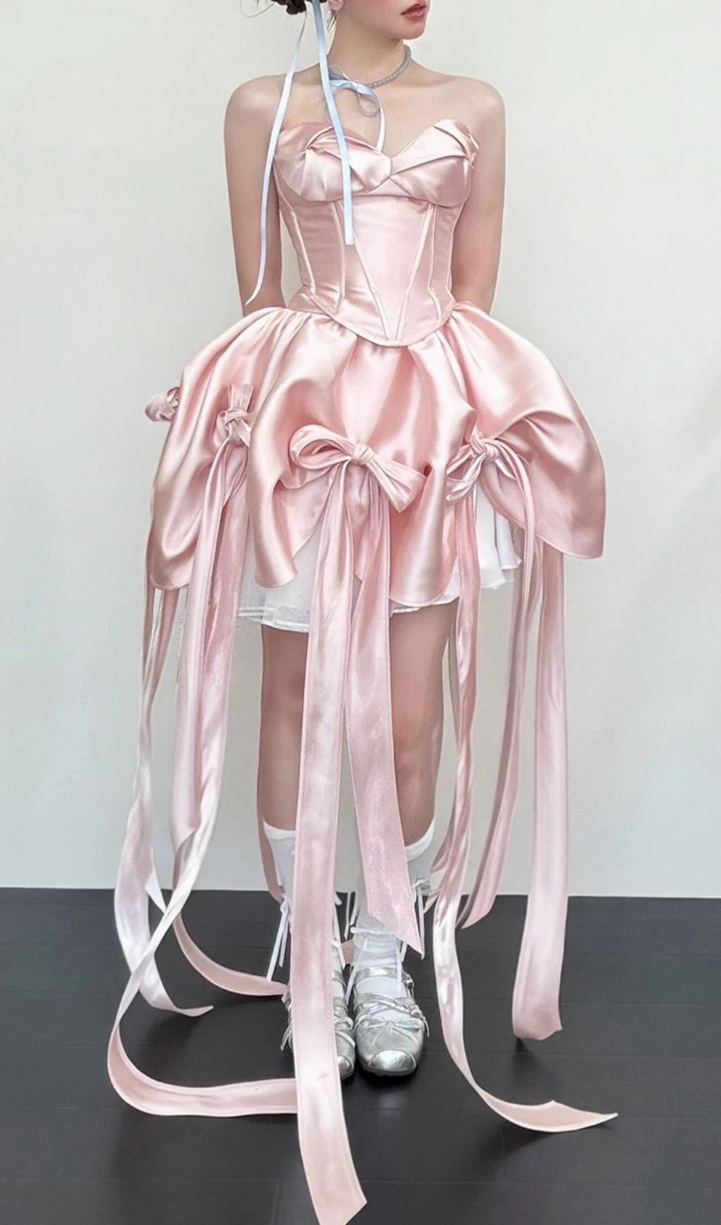 Fashionslee Women Lebana Pink Strapless Bow Mini Dress