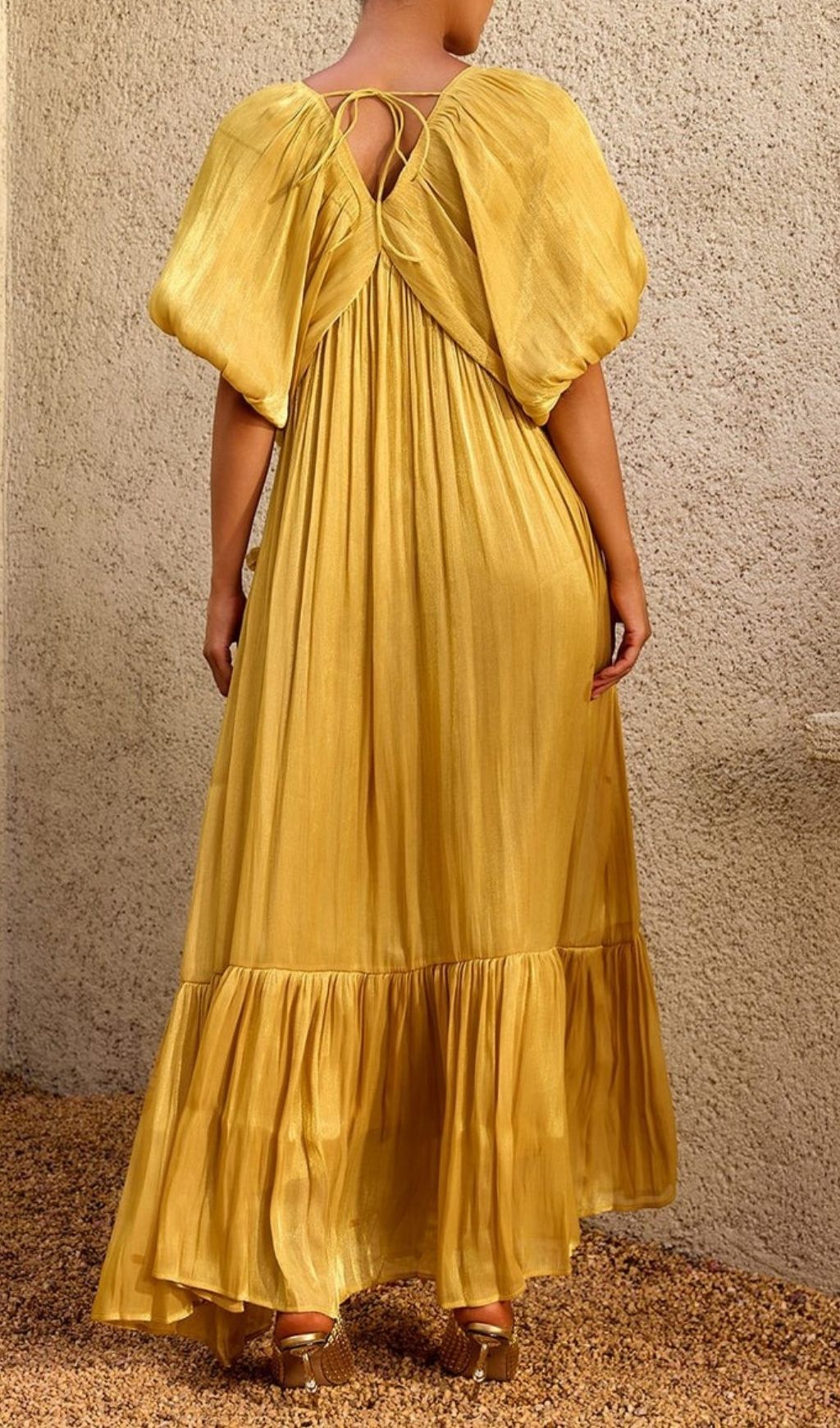 Fashionslee Women Corthiel Puff Sleeve Flower Ruched Maxi Dress