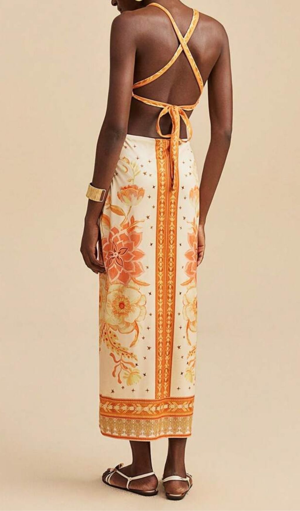 Fashionslee Women Lala Halter Printed Backless Midi Dress