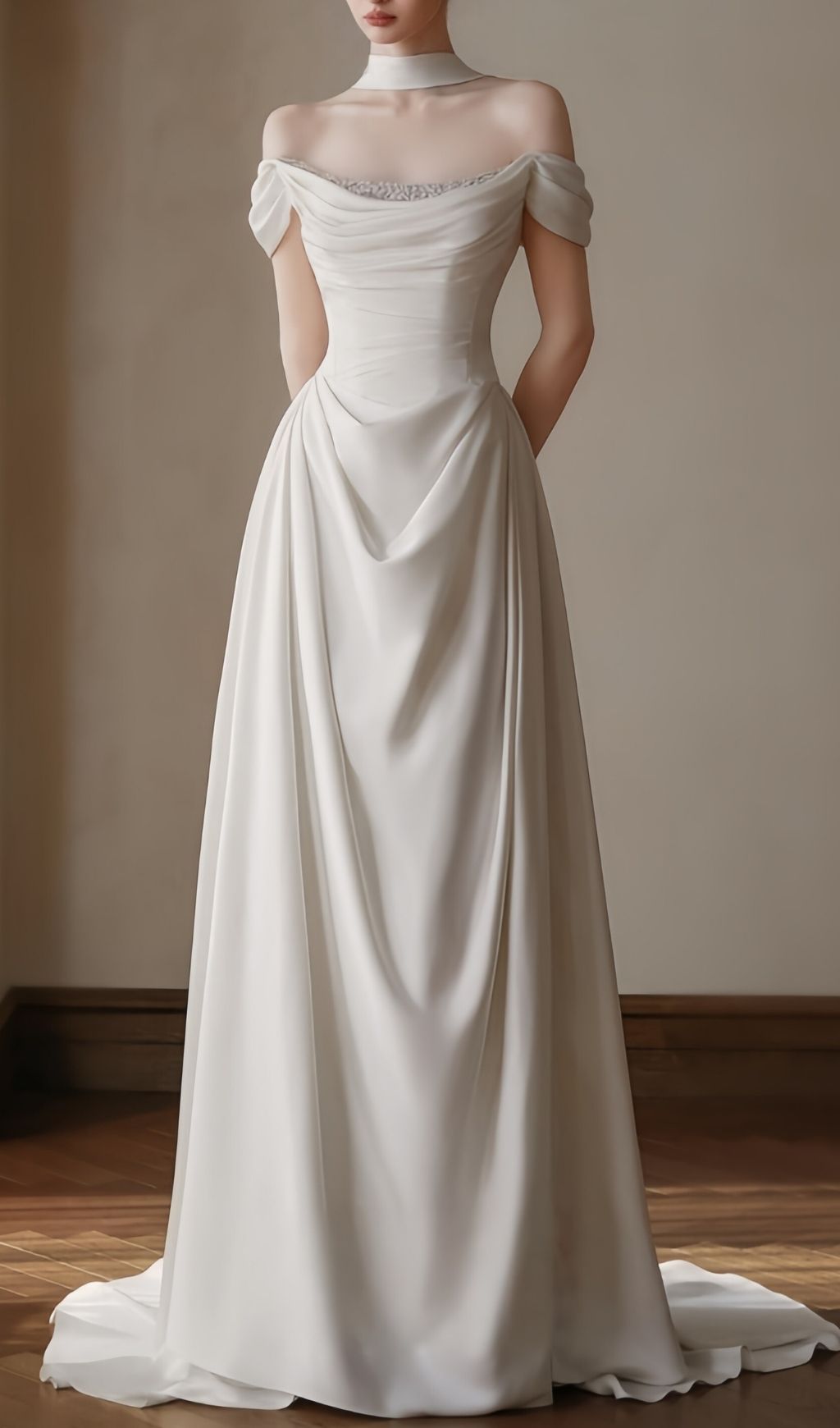 Fashionslee Women Leanni White Off-Shoulder Wedding Dress