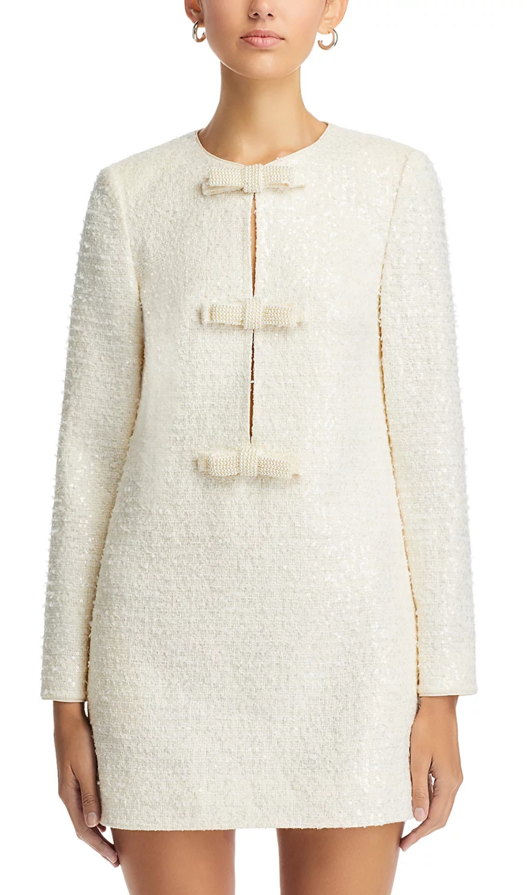 Fashionslee Women Boucle Bow Embellished Mini Dress