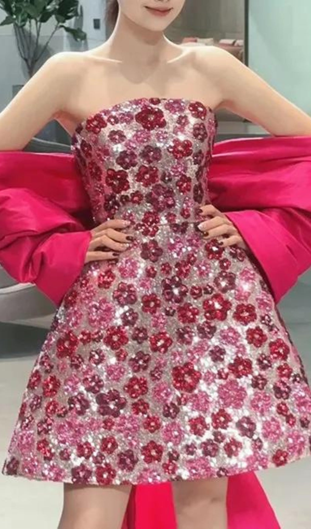 b5dcc42f5a5d28752150251b0b67cd1f.jpeg Fashionslee Women Aizah Pink Flower Sequin Mini Dress