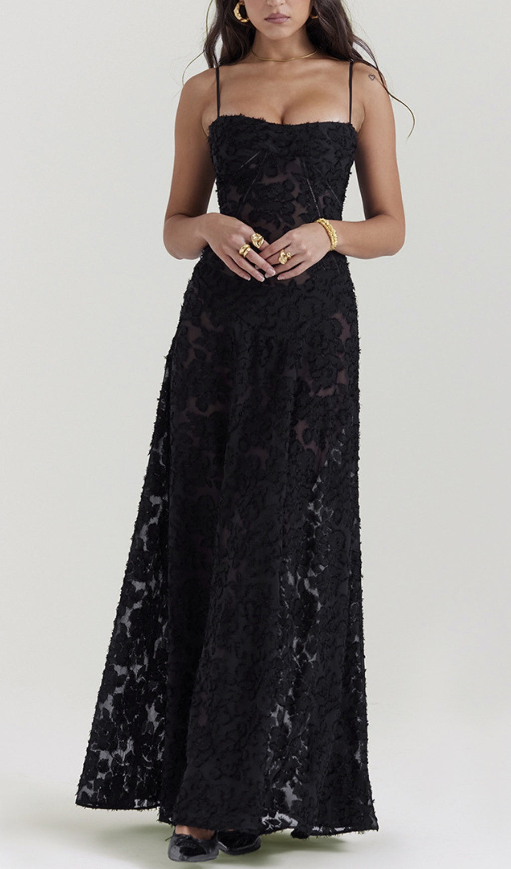 Fashionslee Women Billie Black Floral Lace Back Maxi Dress