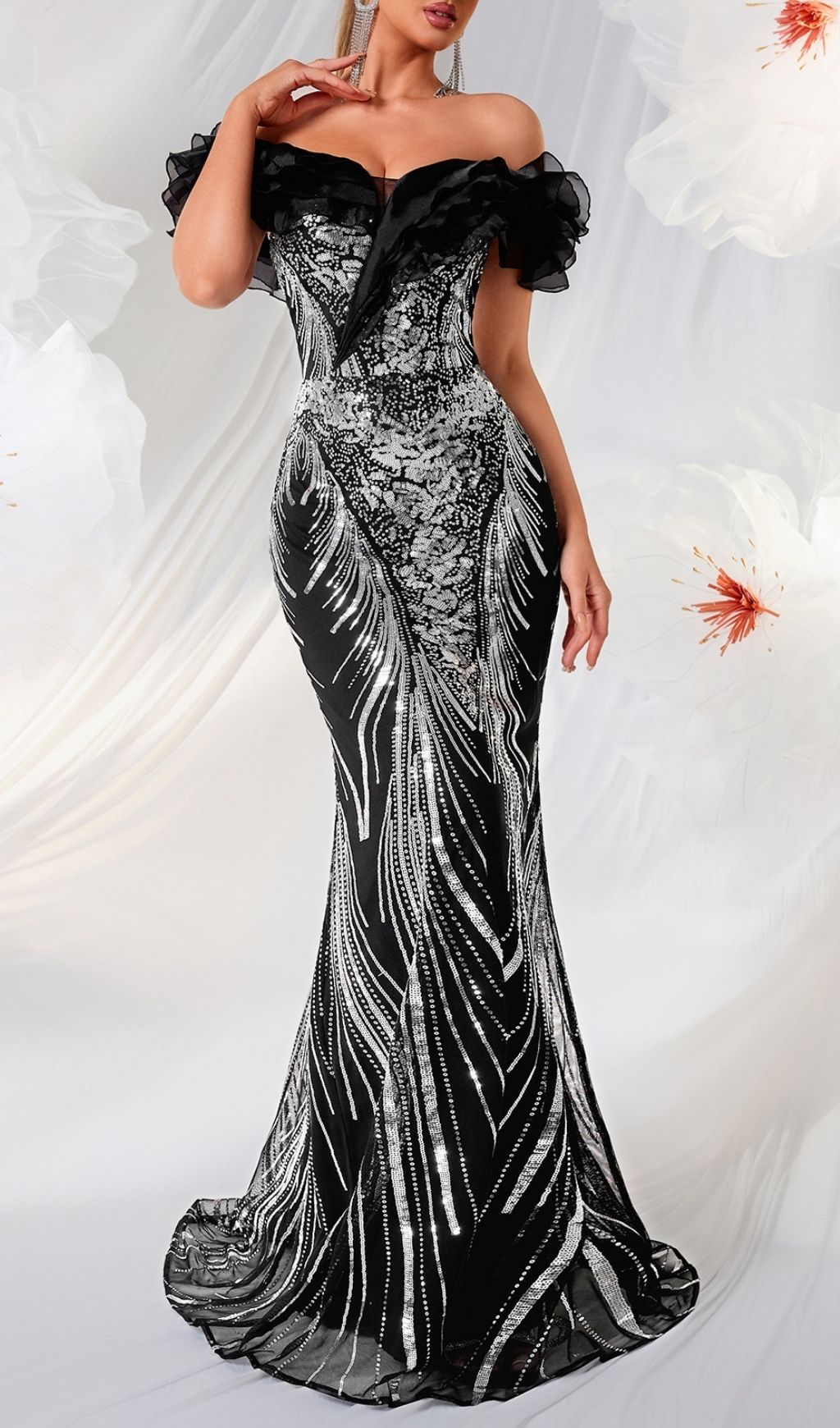 b6963557c86b16106def402ea2d47426.jpg Fashionslee Women Lamis Off-Shoulder Sequin Mesh Gown