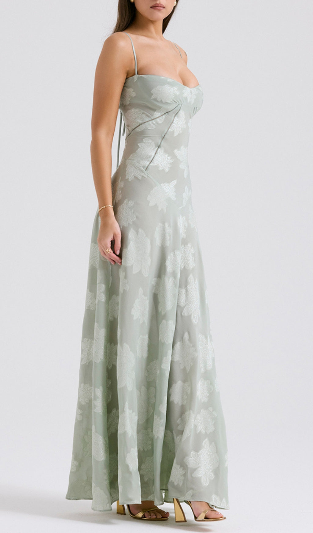 Fashionslee Women Billie Pistachio Floral Lace Back Maxi Dress