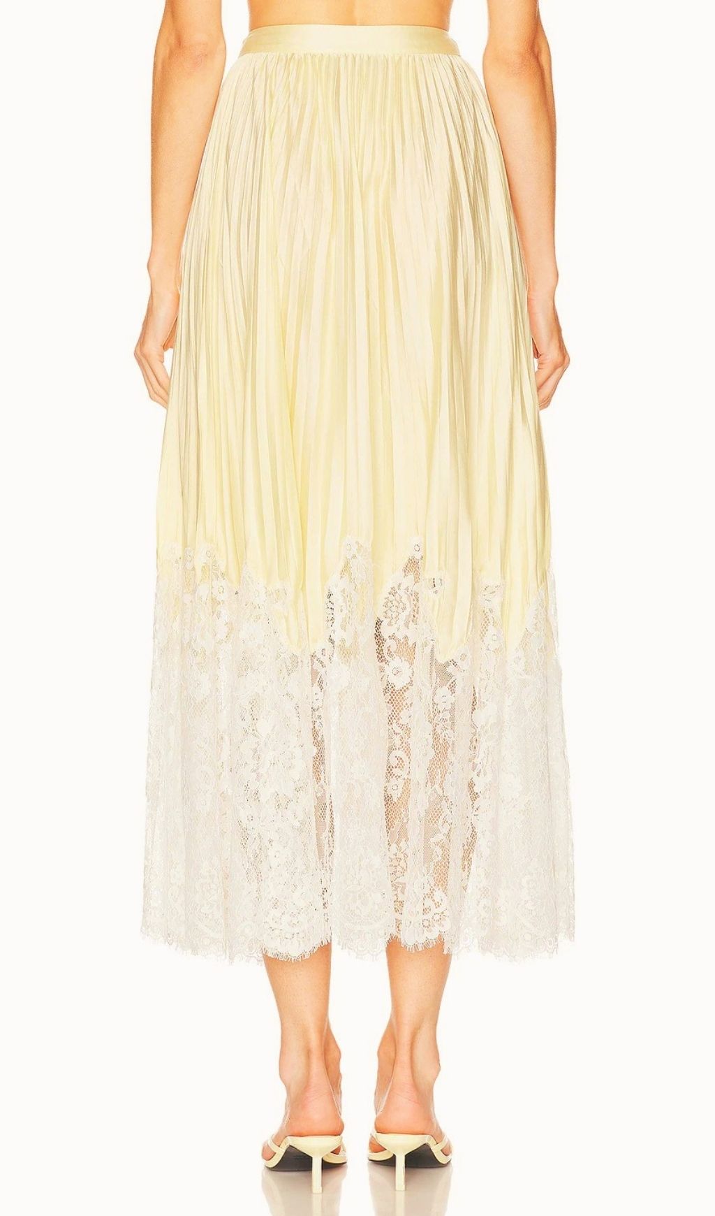 Fashionslee Women Leanna Yellow Lace Pleated Midi Skirt